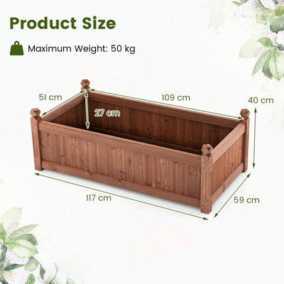 Costway Raised Garden Bed Outdoor Wooden Elevated Planter Container W/ 4 Drainage Holes