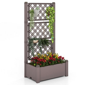 Costway Raised Garden Bed w/ Trellis Outdoor Self-Watering Planter Box Lattice Panels