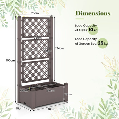 Costway Raised Garden Bed w/ Trellis Outdoor Self-Watering Planter Box Lattice Panels