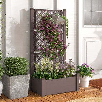 Costway Raised Garden Bed w/ Trellis Outdoor Self-Watering Planter Box Lattice Panels - 3