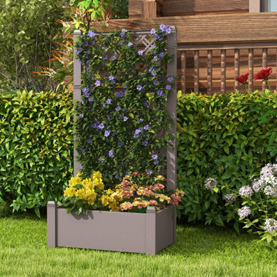 Costway Raised Garden Bed w/ Trellis Outdoor Self-Watering Planter Box Lattice Panels - 4
