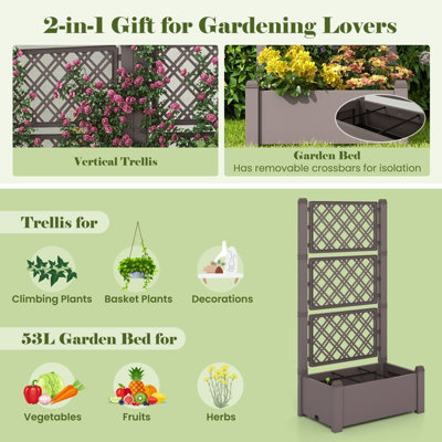 Costway Raised Garden Bed w/ Trellis Outdoor Self-Watering Planter Box Lattice Panels - 5