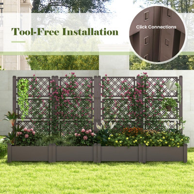 Costway Raised Garden Bed w/ Trellis Outdoor Self-Watering Planter Box Lattice Panels - 9