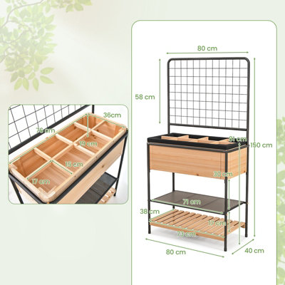 Costway Raised Garden Bed with Trellis Elevated Wood Planter Box W/ Grid Divider