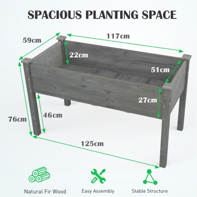 Costway Raised Garden Bed Wooden Herb Growing Planter Vegetable Flower Elevated Plant Container w/ Drainage Holes