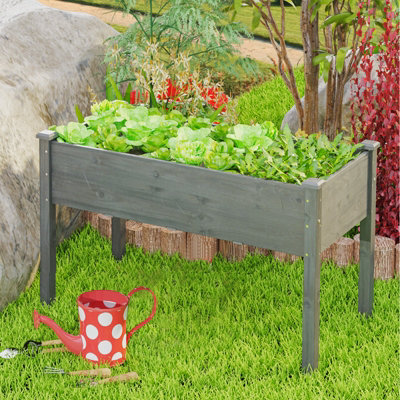 Costway Raised Garden Bed Wooden Herb Growing Planter Vegetable Flower Elevated Plant Container w/ Drainage Holes