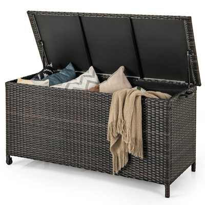 Costway Rattan Deck Box 320L Indoor Outdoor Wicker Storage Container w ...