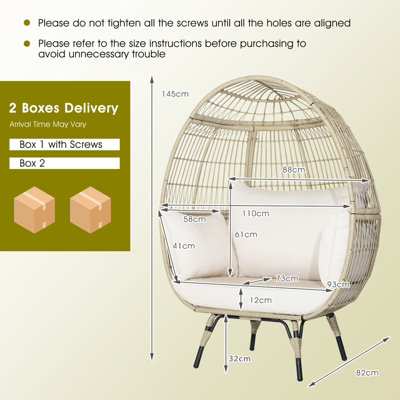 Costway Rattan Egg Chair Oversized Lounger Indoor Outdoor Wicker Chair with 4 Cushions - 3