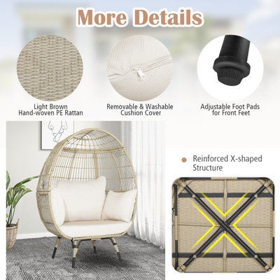 Costway Rattan Egg Chair Oversized Lounger Indoor Outdoor Wicker Chair with 4 Cushions - 6