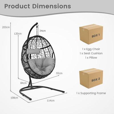 Costway Rattan Egg Swing Chair w/ Stand Indoor Outdoor Hanging Basket Chair