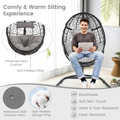 Costway Rattan Egg Swing Chair w/ Stand Indoor Outdoor Hanging Basket Chair - 7