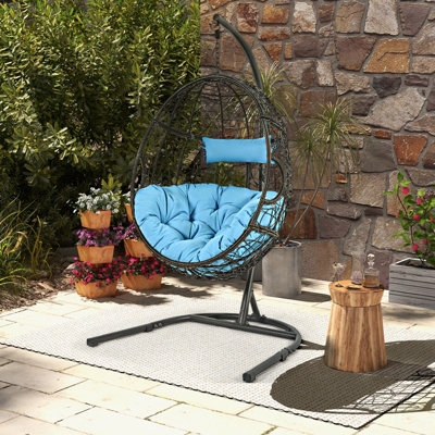 Costway Rattan Egg Swing Chair w Stand Indoor Outdoor Hanging Basket Chair