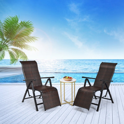 Costway Rattan Folding Reclining Chair Adjustable Position Zero Gravity Sunlounger - 4