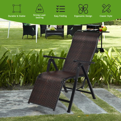 Costway Rattan Folding Reclining Chair Adjustable Position Zero Gravity Sunlounger - 5