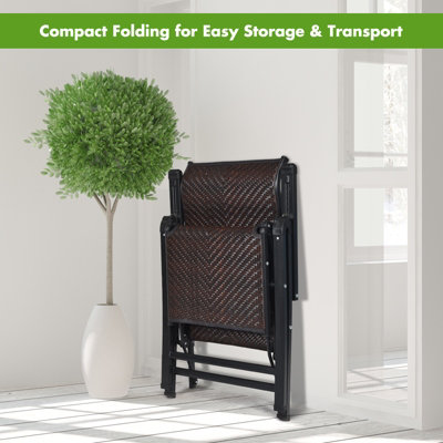 Costway Rattan Folding Reclining Chair Adjustable Position Zero Gravity Sunlounger - 7