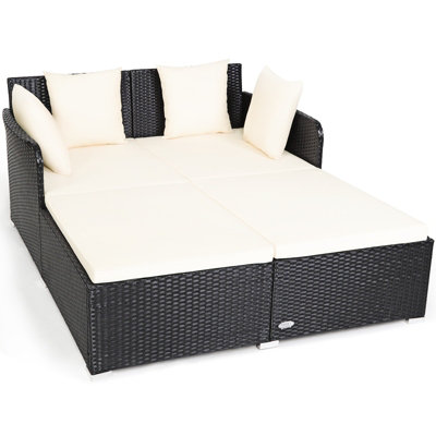 Costway Rattan Garden Daybed Furniture Set Patio Sun Bed 2 Seater Lounger with Cushions