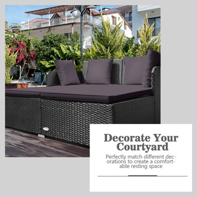 Costway Rattan Garden Daybed Furniture Set Patio Sun Bed 2 Seater Lounger with Cushions - 7