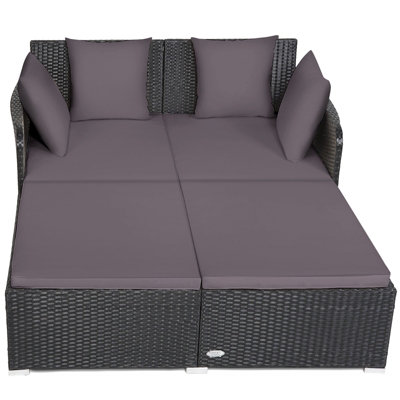 Costway Rattan Garden Daybed Furniture Set Patio Sun Bed 2 Seater Lounger with Cushions - 9