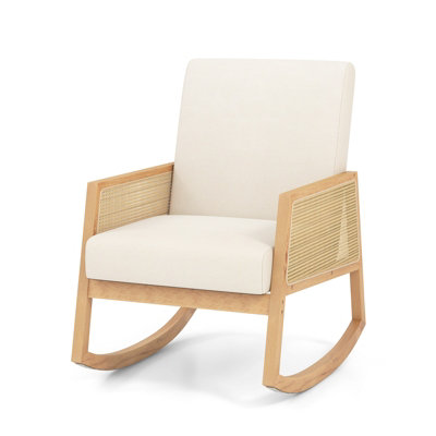 Costway Rattan Rocking Chair Upholstered Glider Accent Chair
