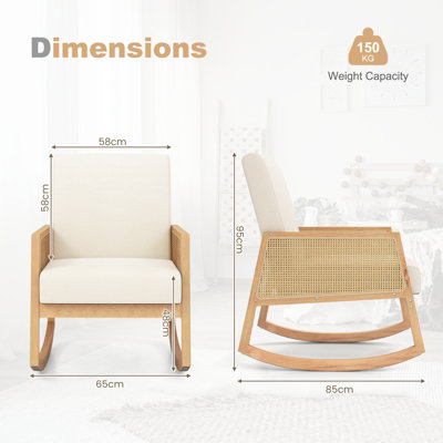 Costway Rattan Rocking Chair Upholstered Glider Accent Chair with Cushion