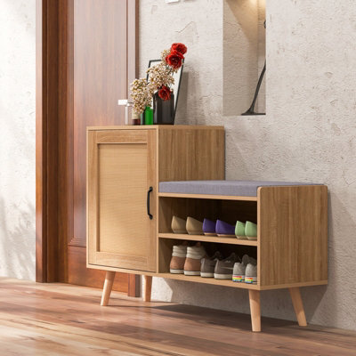 Costway Rattan Shoe Cabinet 2-in-1 Shoe Storage Bench Shoe Rack Cabinet - 3
