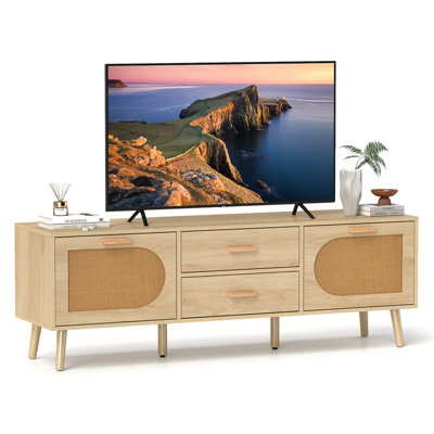 COSTWAY Rattan TV Stand for 65-Inch TV 150CM TV Console Cabinet