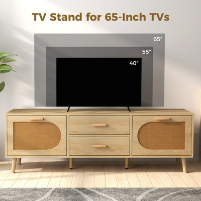 COSTWAY Rattan TV Stand for 65-Inch TV 150CM TV Console Cabinet