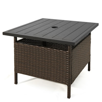 Costway Rattan Umbrella Side Table Outdoor Garden Leisure Coffee Table w/ Umbrella Hole