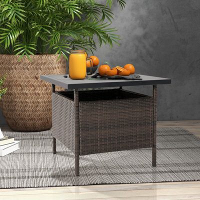 Costway Rattan Umbrella Side Table Outdoor Garden Leisure Coffee Table w Umbrella Hole