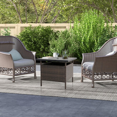 Costway Rattan Umbrella Side Table Outdoor Garden Leisure Coffee Table w/ Umbrella Hole - 5