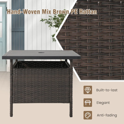 Costway Rattan Umbrella Side Table Outdoor Garden Leisure Coffee Table w/ Umbrella Hole - 6