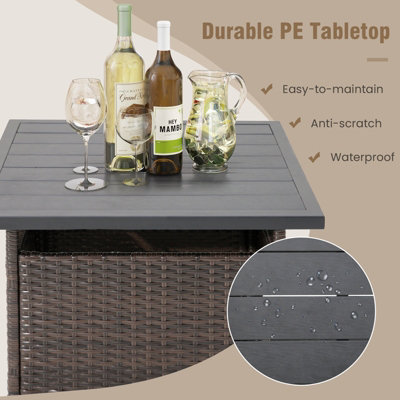 Costway Rattan Umbrella Side Table Outdoor Garden Leisure Coffee Table w/ Umbrella Hole - 7