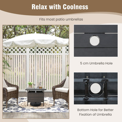 Costway Rattan Umbrella Side Table Outdoor Garden Leisure Coffee Table w/ Umbrella Hole - 8