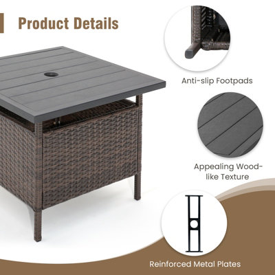 Costway Rattan Umbrella Side Table Outdoor Garden Leisure Coffee Table w/ Umbrella Hole - 9