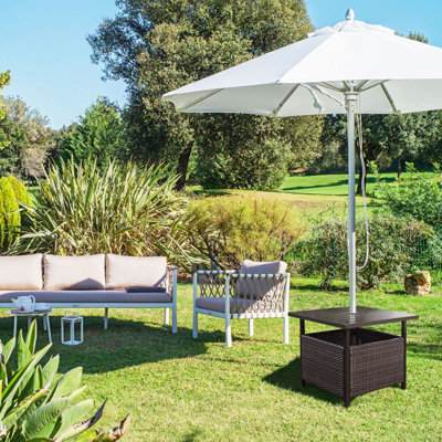 Costway Rattan Wicker Square Side Table Outdoor Garden Coffee Table w/ Umbrella Hole - 6