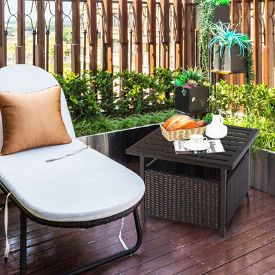 Costway Rattan Wicker Square Side Table Outdoor Garden Coffee Table w/ Umbrella Hole - 7