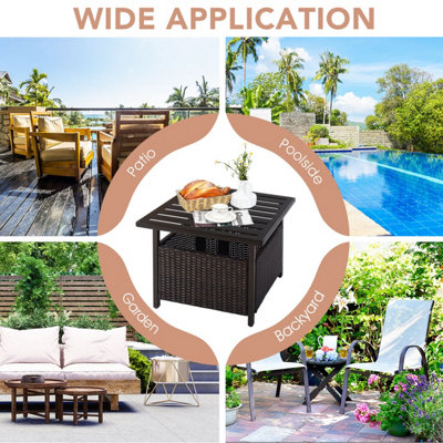 Costway Rattan Wicker Square Side Table Outdoor Garden Coffee Table w/ Umbrella Hole - 4