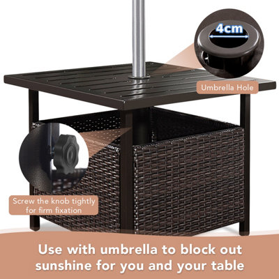 Costway Rattan Wicker Square Side Table Outdoor Garden Coffee Table w/ Umbrella Hole - 5