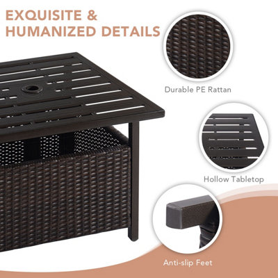 Costway Rattan Wicker Square Side Table Outdoor Garden Coffee Table w/ Umbrella Hole - 9