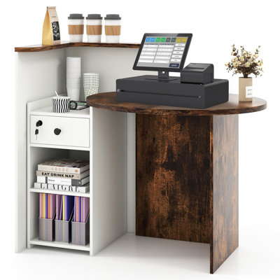 Costway Reception Desk Front Computer Table Space Saving Corner Writing Desk Workstation