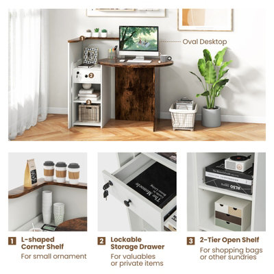 Costway Reception Desk Front Computer Table Space Saving Corner Writing Desk Workstation