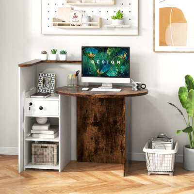 Costway Reception Desk Front Computer Table Space Saving Corner Writing Desk Workstation
