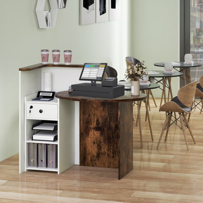 Costway Reception Desk Front Computer Table Space Saving Corner Writing Desk Workstation