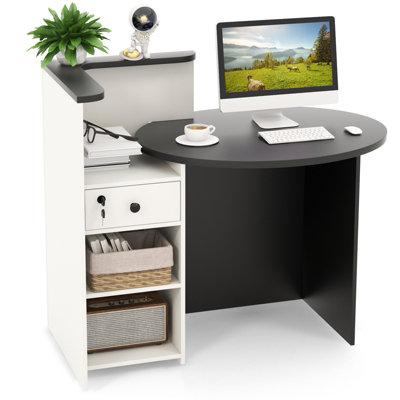 Costway Reception Desk Front Computer Table Space Saving Corner Writing ...