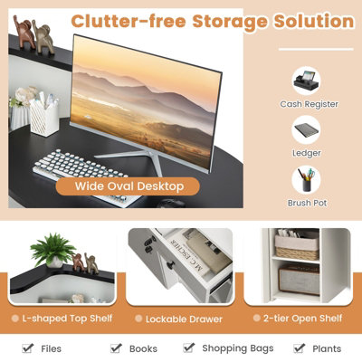 Costway Reception Desk Front Computer Table Space Saving Corner Writing Desk Workstation