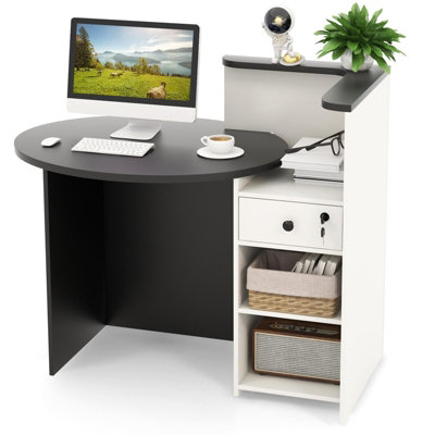 Costway Reception Desk Front Counter Desk w/ Lockable Drawer & Shelf-Black