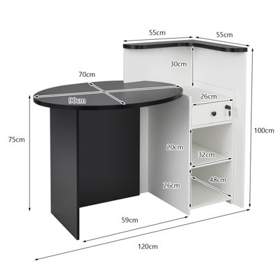 Costway Reception Desk Front Counter Desk w/ Lockable Drawer & Shelf-Black