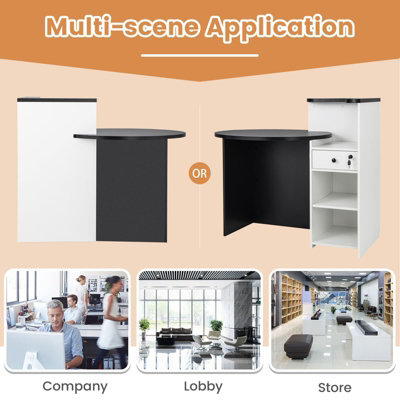 Costway Reception Desk Front Counter Desk w/ Lockable Drawer & Shelf-Black