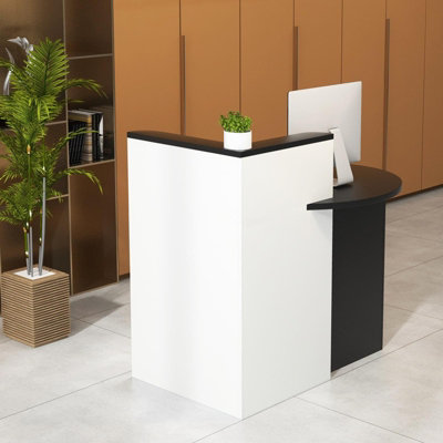 Costway Reception Desk Front Counter Desk w/ Lockable Drawer & Shelf-Black