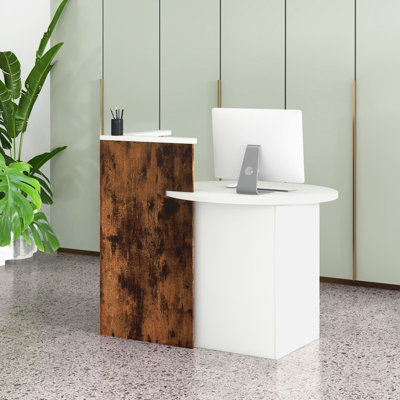 COSTWAY Reception Desk Front Counter Desk w/ Lockable Drawer-White